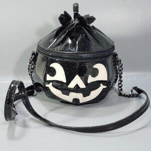 Jack O Lantern Pumpkin Purse Black Patent Leather Mad Engine Halloween Handbag